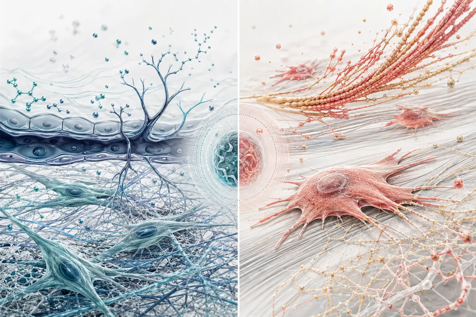 Side-by-side comparison of vascular repair and actin-mediated cell migration pathways