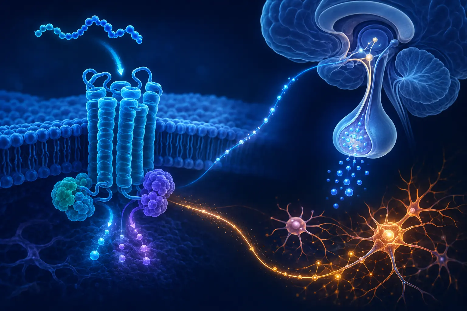 Conceptual peptide receptor signaling to hypothalamic and pituitary pathways