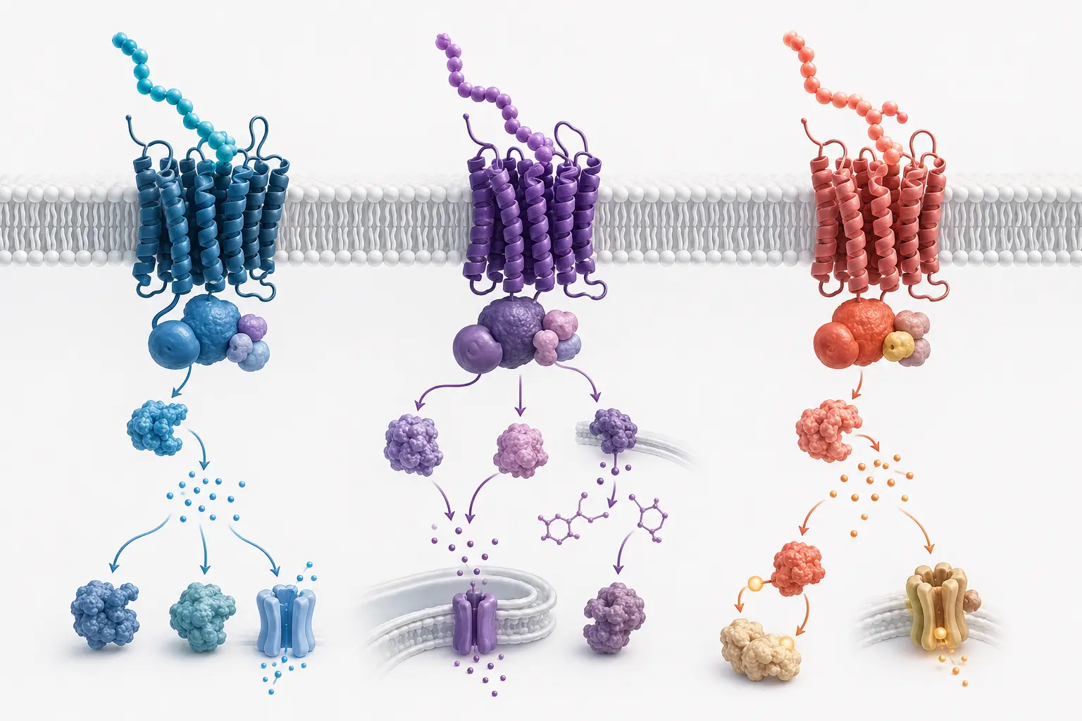 Three distinct peptide ligands activating three cell-surface receptors