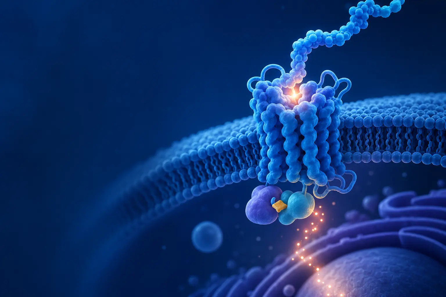 Conceptual GLP-1 receptor signaling at a cell membrane