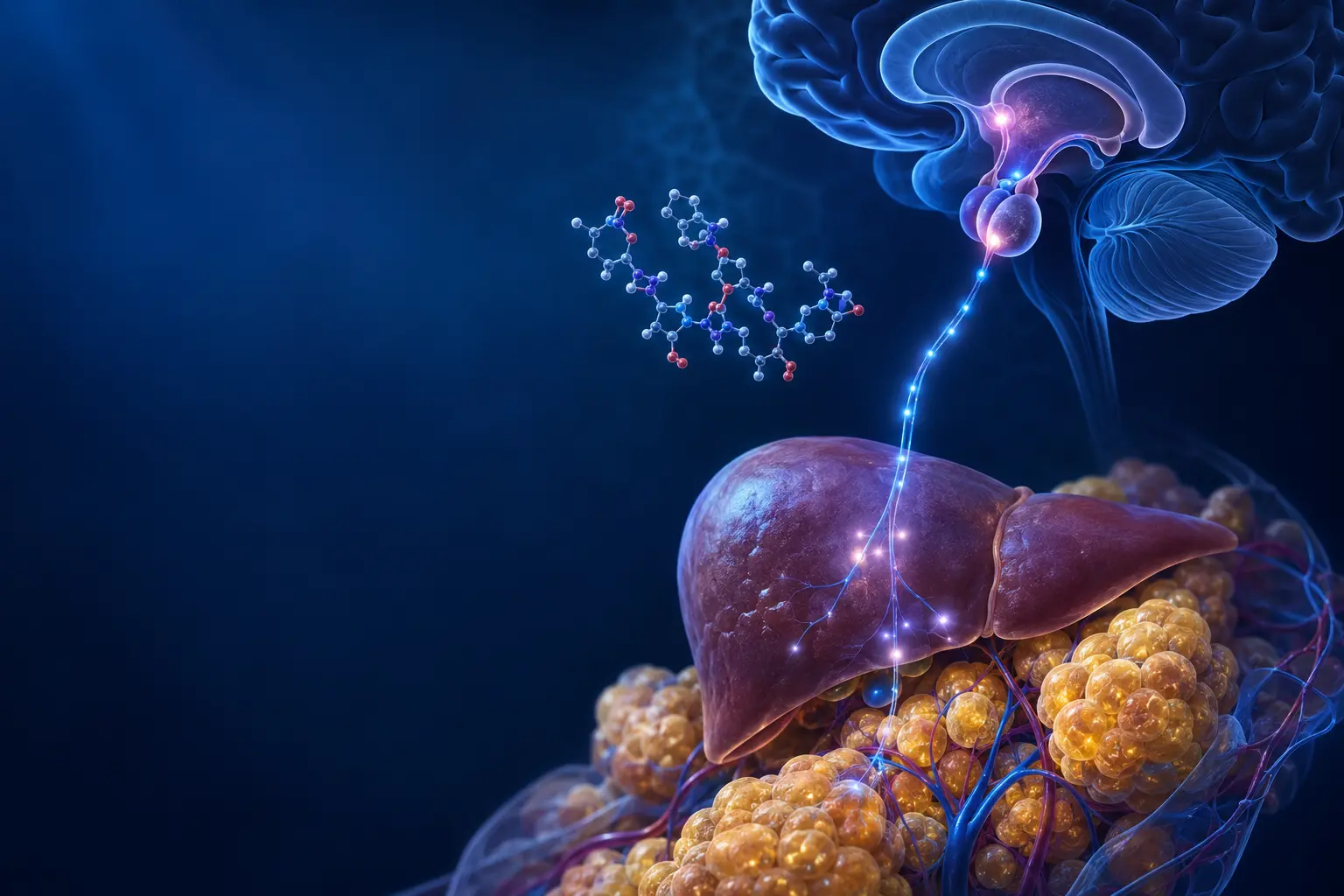 Conceptual pituitary, liver, and visceral adipose signaling pathway