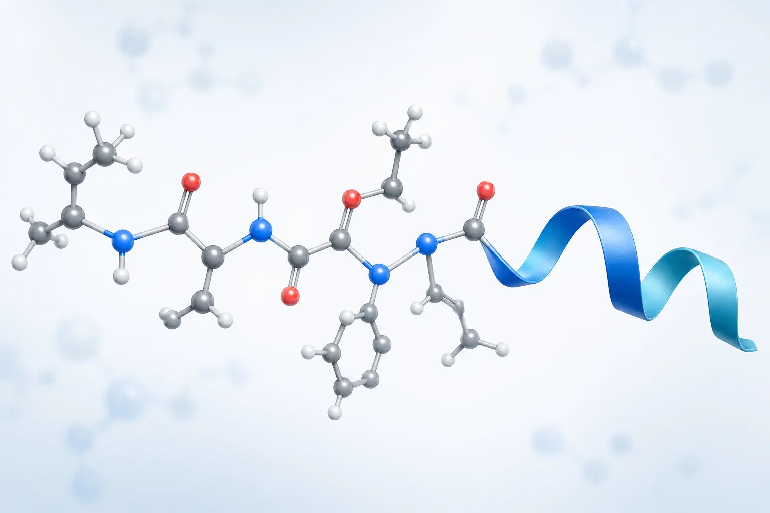 Conceptual peptide chain and molecular structure in a scientific visualization